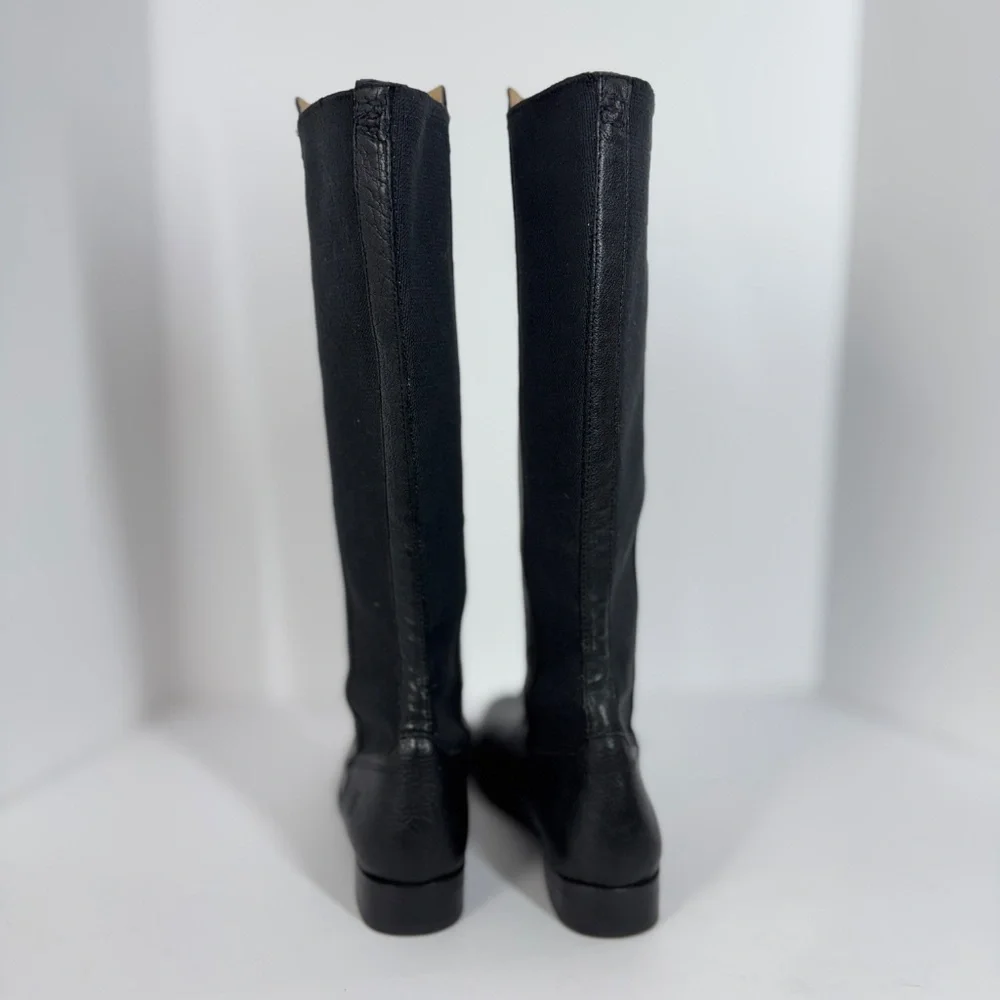 Frye Black Leather Tall Riding Boots Stretch Back Panel Size 6.5B Equestrian